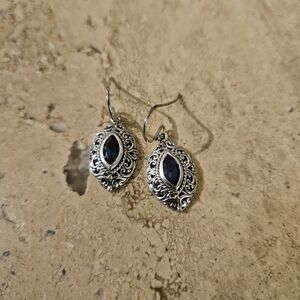 Elegant Sterling and Sim Sapphire Filigree Earrings